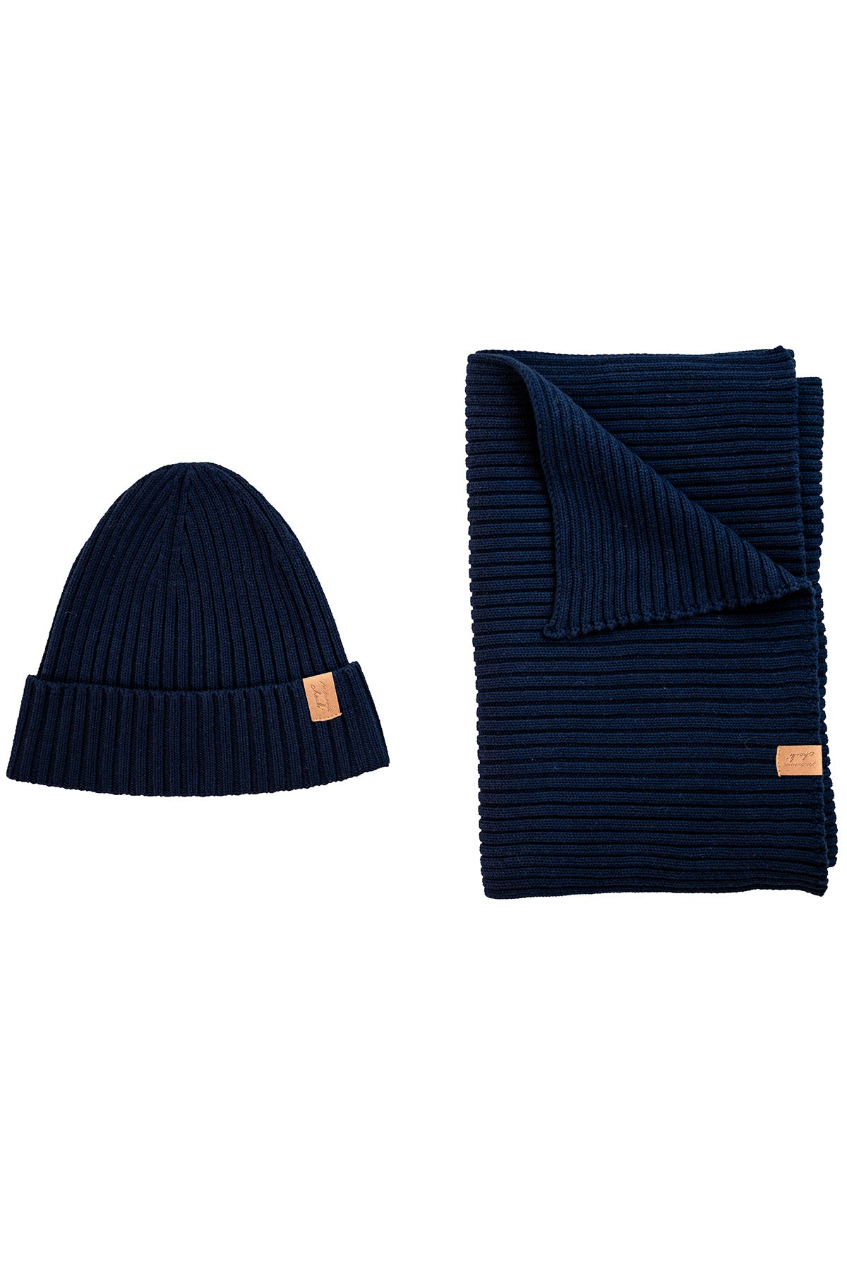 COFFRET BONNET ET ECHARPE EN COTON MARINE