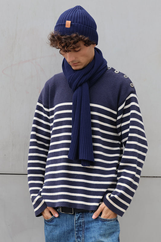COFFRET BONNET ET ECHARPE EN COTON MARINE