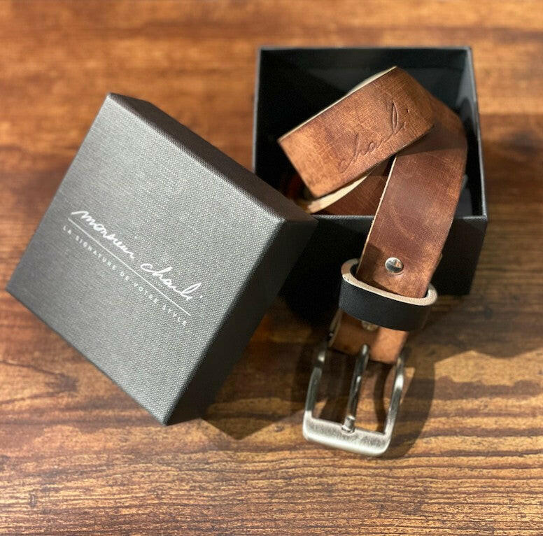 CEINTURE EN CUIR OSCAR BRUN