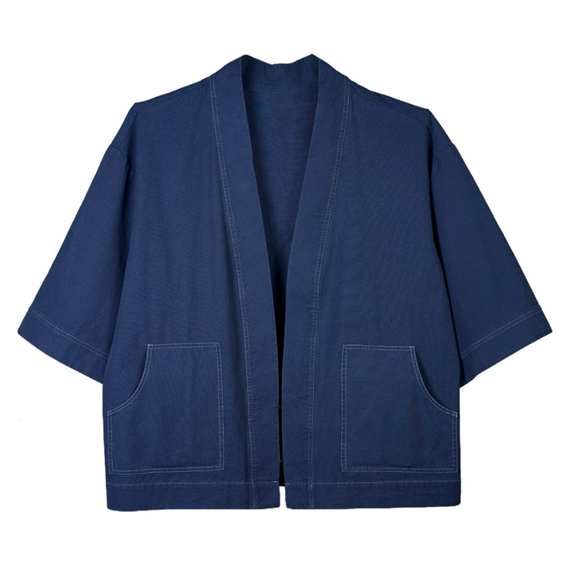Veste de kimono Kim en bleu avec surpiqure blanche 