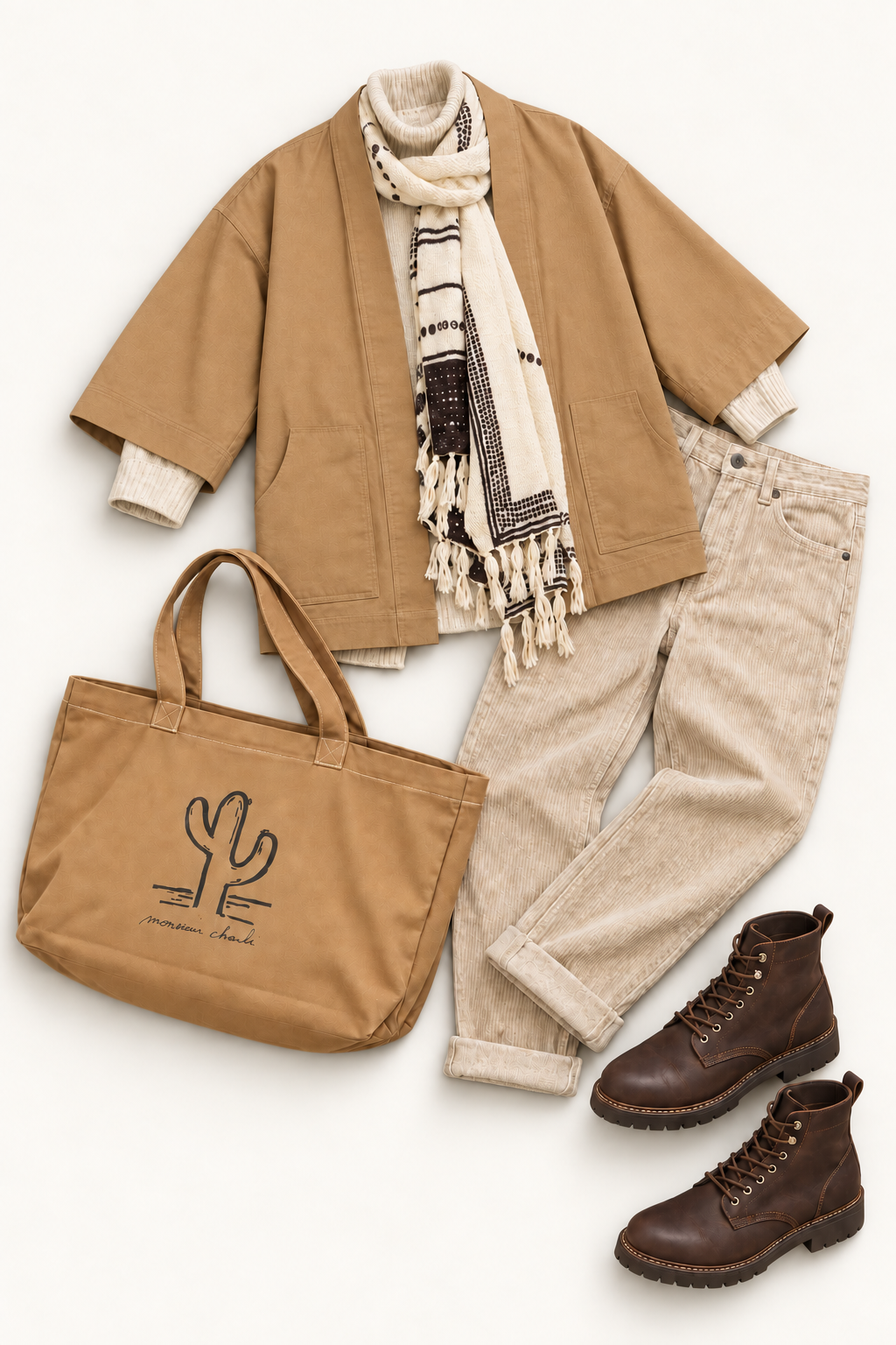idée de outfit pour le kimono KIM camel de Monsieur Charli