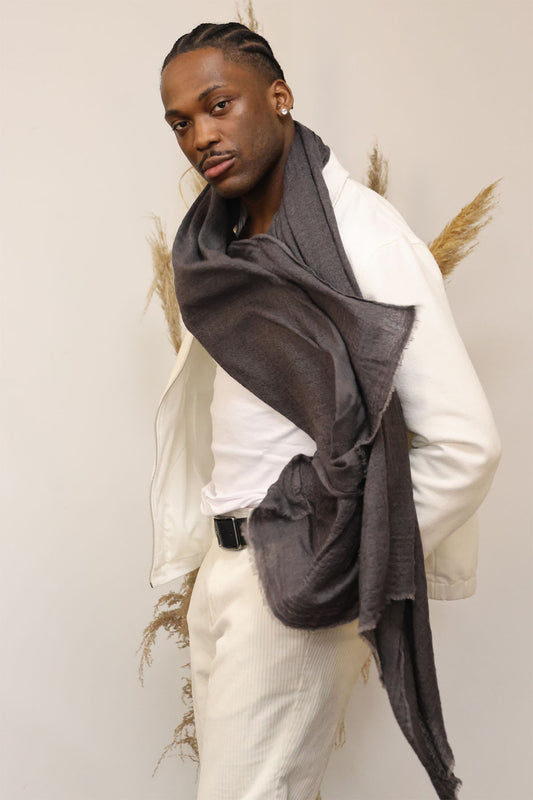 FOULARD EN LAINE ET SOIE SAMIR CHARBON